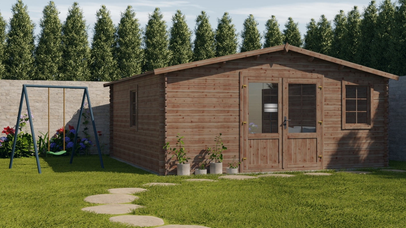 Casetta da giardino in legno - 25.00m2 - 5.00x5.00m - impregnata - 28mm - colore: marrone - DOM596 - ALTANKA