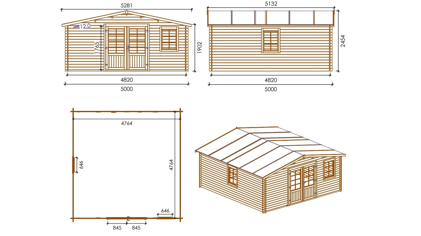 Casetta da giardino in legno - 25.00m2 - 5.00x5.00m - impregnata - 28mm - colore: marrone - DOM596 - ALTANKA