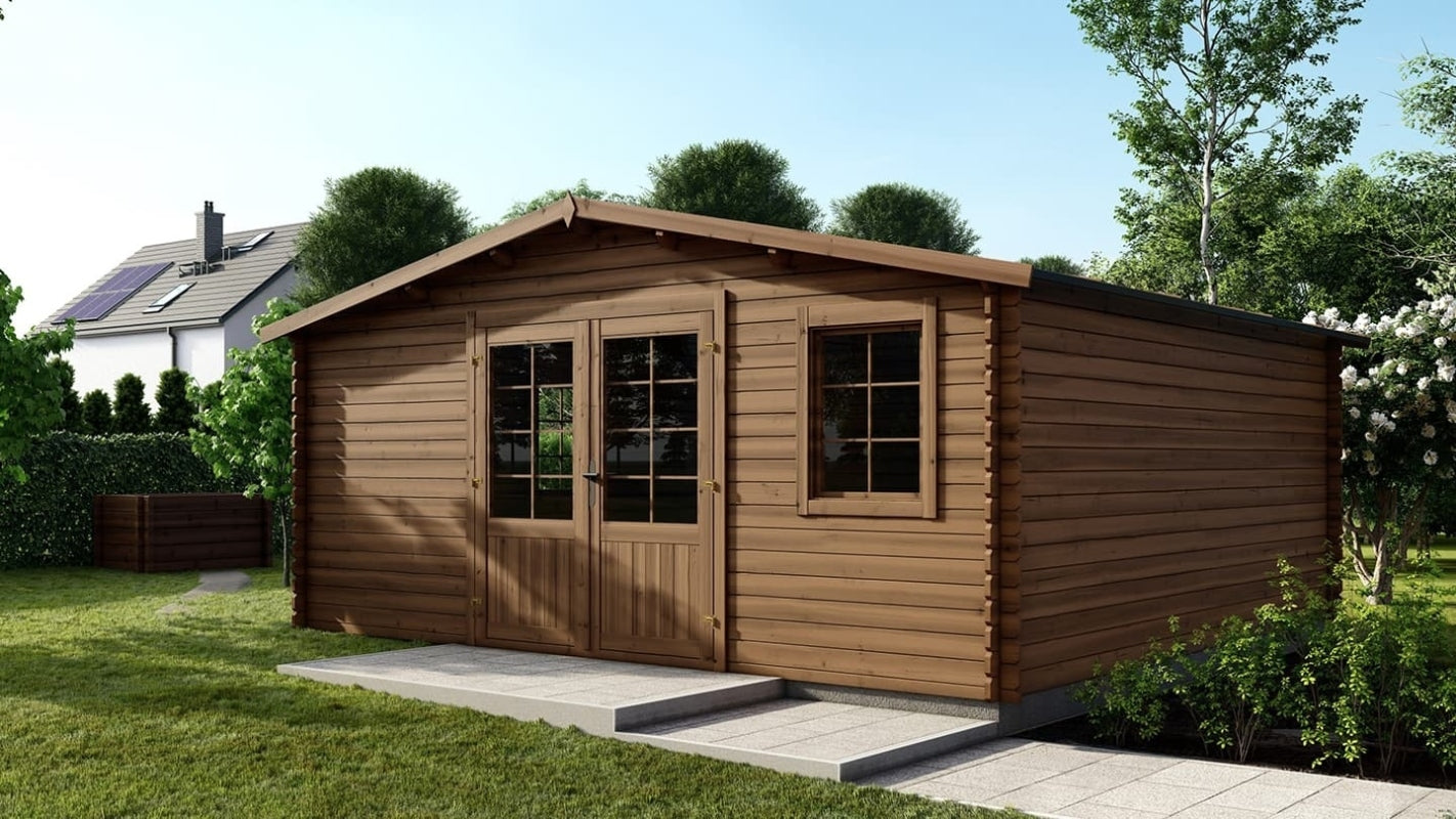 Casetta da giardino in legno - 25.00m2 - 5.00x5.00m - impregnata - 28mm - colore: marrone - DOM596 - ALTANKA