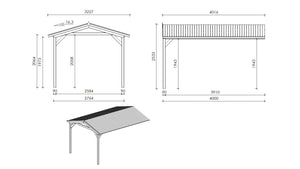 Casetta da giardino in legno – 2.50x3.00 m con estensione 2.50x2.76 m - 7.50 m² - DOM675+DOS194 - ALTANKA