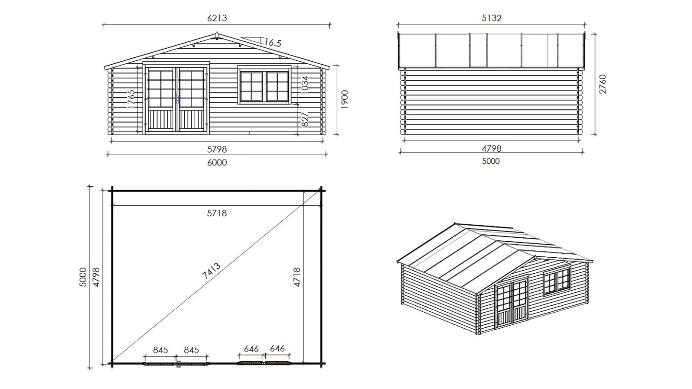 Casetta da giardino in legno - 30.00m2 - 6.00x5.00m - 40mm - colore: naturale - DOM748 - ALTANKA