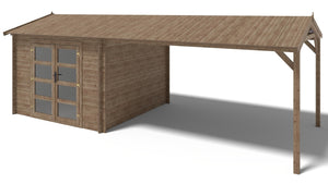Casetta da giardino in legno – 3.00x3.00 m con estensione 3.00x2.76 m - 9.00 m² - DOM676+DOS194 - ALTANKA