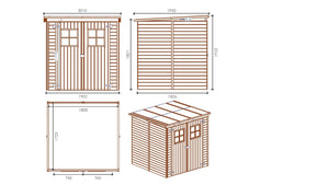 Casetta da giardino in legno 3.42 m2 - 1.90x1.80 m - 12.5 mm - Impregnata - DOM10 - ALTANKA