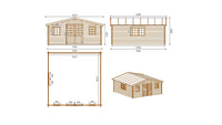 Casetta da giardino in legno - 34.80m2 - 5.90x5.90m - impregnata - 45mm - colore: marrone - DOM656 - ALTANKA
