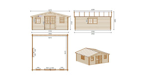 Casetta da giardino in legno - 34.80m2 - 5.90x5.90m - impregnata - 45mm - colore: marrone - DOM656 - ALTANKA