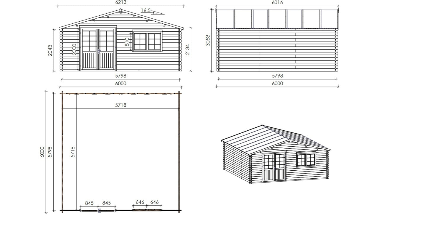 Casetta da giardino in legno - 36.00m2 - 6.00x6.00m - 40mm - colore: naturale - DOM749 - ALTANKA