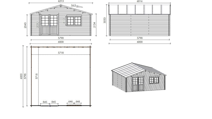 Casetta da giardino in legno - 36.00m2 - 6.00x6.00m - 40mm - colore: naturale - DOM749 - ALTANKA
