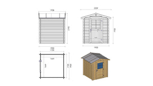 Casetta da giardino in legno - 3.61m2 - 1.90x1.90m - 28mm - colore: naturale - DOM593 - ALTANKA