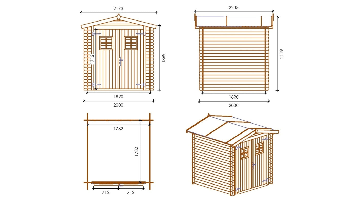 Casetta da giardino in legno - 4.00m2 - 2.00x2.00m - 19mm - colore: naturale - DOM565 - ALTANKA