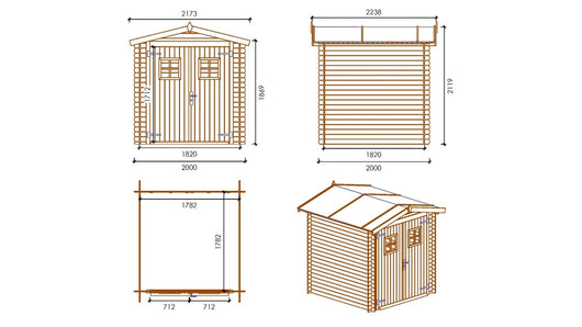 Casetta da giardino in legno - 4.00m2 - 2.00x2.00m - 19mm - colore: naturale - DOM565 - ALTANKA