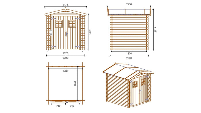 Casetta da giardino in legno - 4.00m2 - 2.00x2.00m - 19mm - colore: naturale - DOM565 - ALTANKA