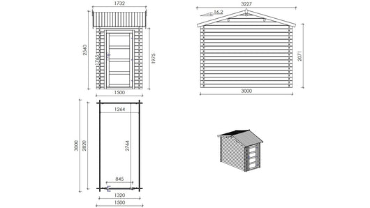 Casetta da giardino in legno - 4.50m2 - 1.50x3.00m - impregnata - 28mm - colore: marrone - DOM673 - ALTANKA