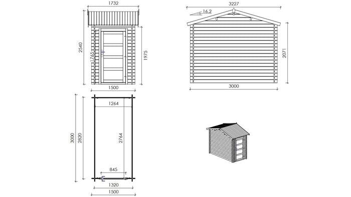 Casetta da giardino in legno - 4.50m2 - 1.50x3.00m - impregnata - 28mm - colore: marrone - DOM673 - ALTANKA