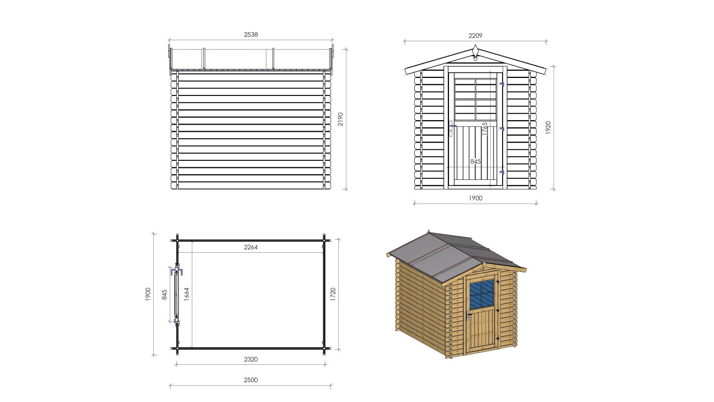 Casetta da giardino in legno - 4.75m2 - 1.90x2.50m - 28mm - colore: naturale - DOM594 - ALTANKA