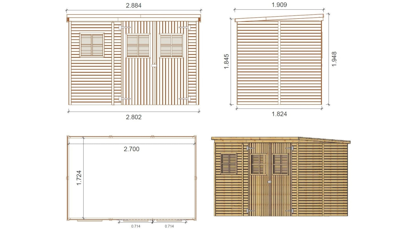 Casetta da giardino in legno 4.86 m2 - 2.70x1.80 m - 12.5 mm - DOM421 - ALTANKA