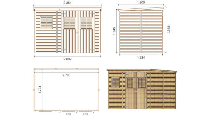 Casetta da giardino in legno 4.86 m2 - 2.70x1.80 m - 12.5 mm - DOM421 - ALTANKA