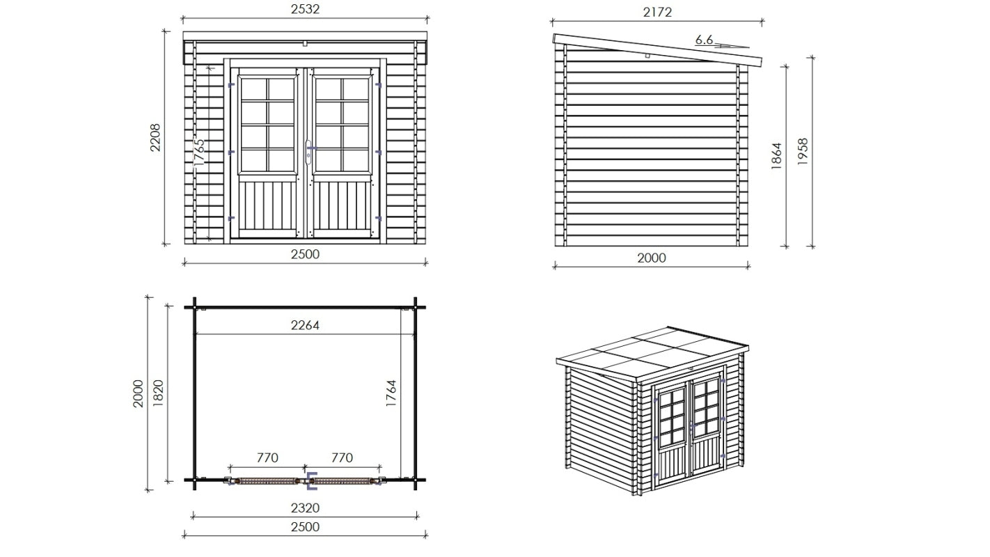 Casetta da giardino in legno - 5.00m2 - 2.50x2.00m - impregnata - 28mm - colore: verde - DOM725 - ALTANKA