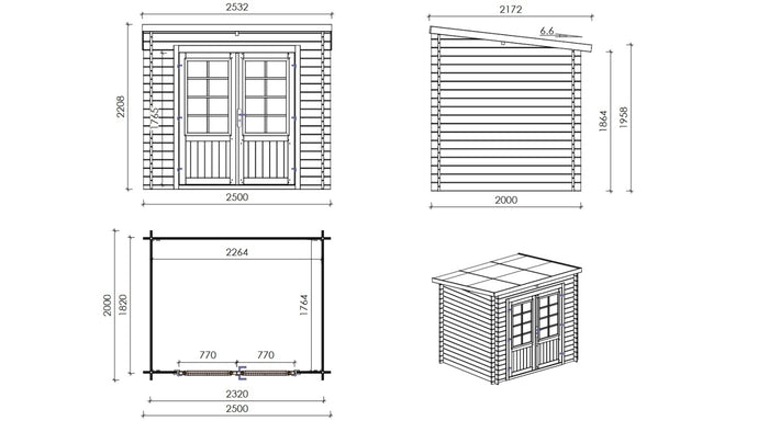 Casetta da giardino in legno - 5.00m2 - 2.50x2.00m - impregnata - 28mm - colore: verde - DOM725 - ALTANKA