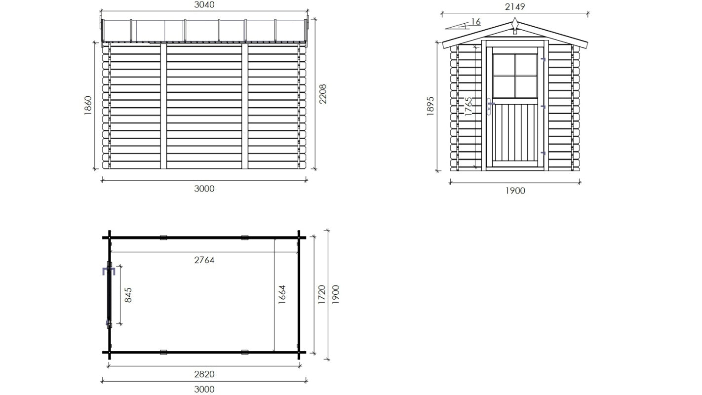 Casetta da giardino in legno - 5.70m2 - 1.90x3.00m - 28mm - colore: naturale - DOM662 - ALTANKA