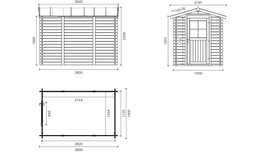 Casetta da giardino in legno - 5.70m2 - 1.90x3.00m - 28mm - colore: naturale - DOM662 - ALTANKA
