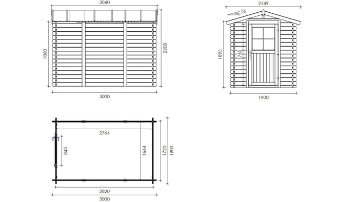 Casetta da giardino in legno - 5.70m2 - 1.90x3.00m - 28mm - colore: naturale - DOM662 - ALTANKA