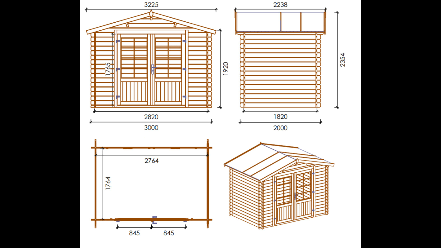 Casetta da giardino in legno - 6.00m2 - 3.00x2.00m - 28mm - colore: naturale - DOM420 - ALTANKA