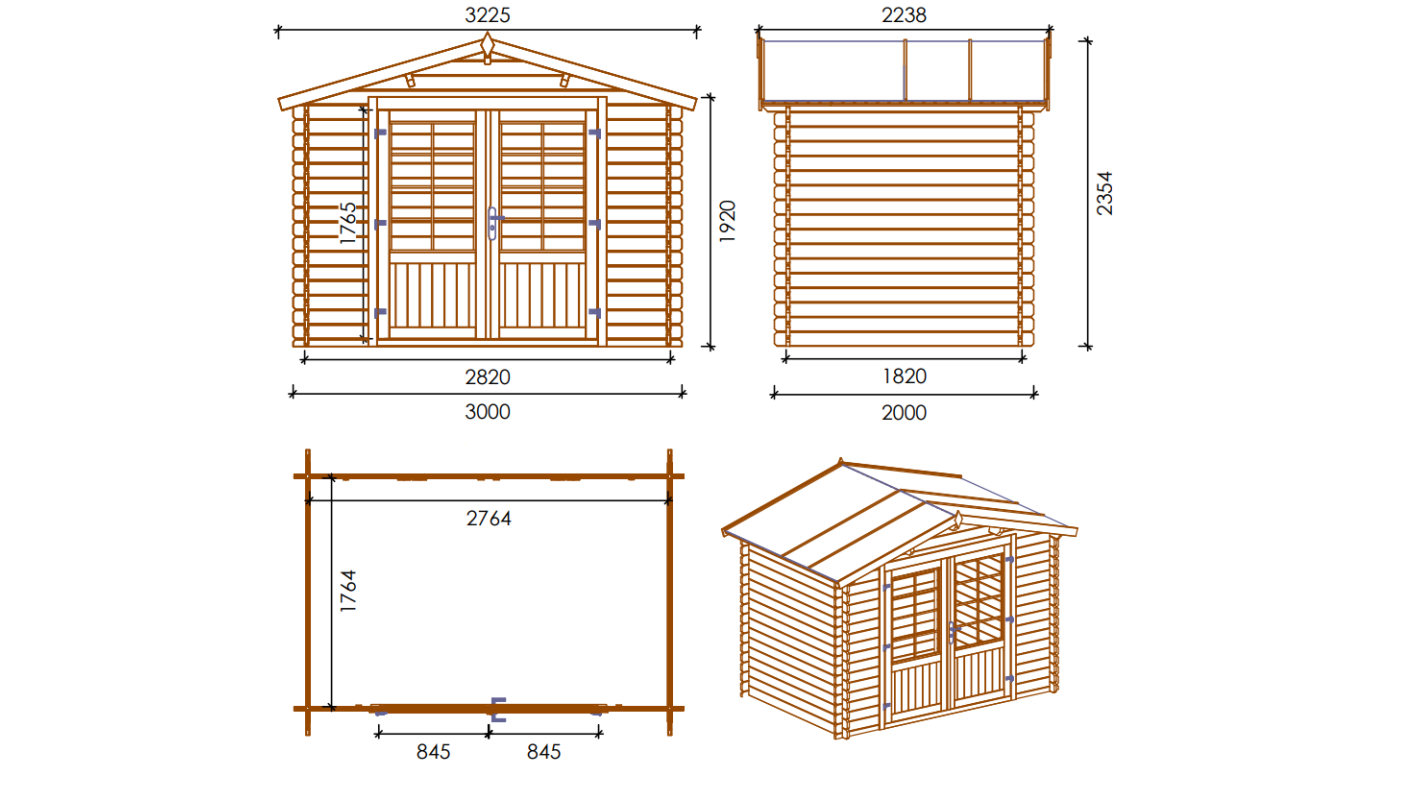 Casetta da giardino in legno - 6.00m2 - 3.00x2.00m - 28mm - colore: naturale - DOM420 - ALTANKA