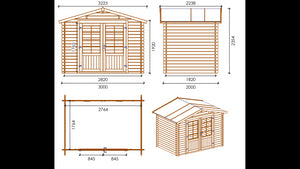 Casetta da giardino in legno - 6.00m2 - 3.00x2.00m - 28mm - colore: naturale - DOM420 - ALTANKA