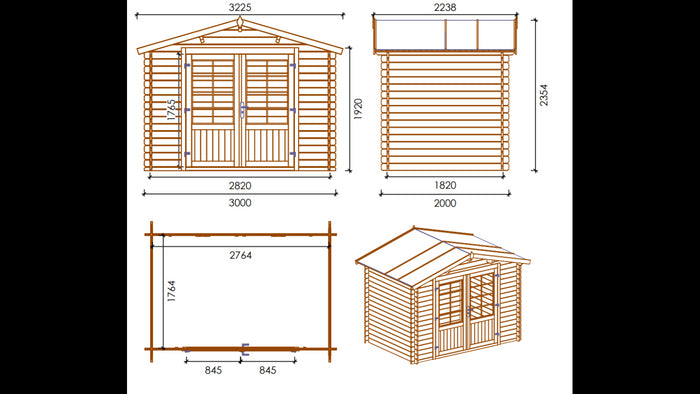 Casetta da giardino in legno - 6.00m2 - 3.00x2.00m - 28mm - colore: naturale - DOM420 - ALTANKA