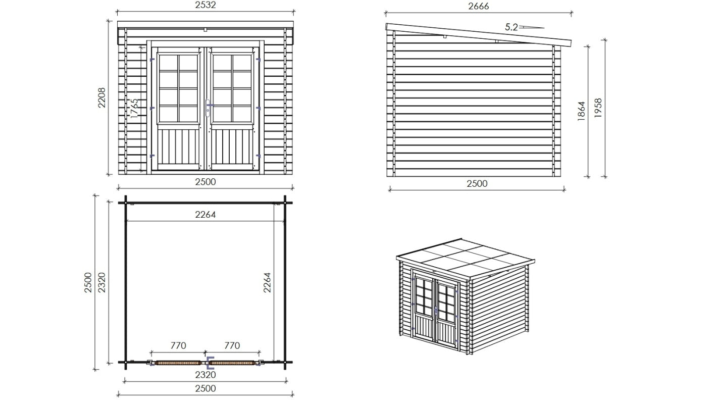 Casetta da giardino in legno - 6.25m2 - 2.50x2.50m - impregnata - 28mm - colore: verde - DOM724 - ALTANKA