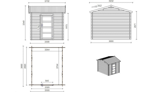 Casetta da giardino in legno - 7.50m2 - 2.50x3.00m - impregnata - 28mm - colore: marrone - DOM675 - ALTANKA