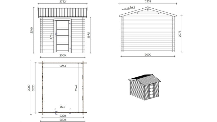 Casetta da giardino in legno - 7.50m2 - 2.50x3.00m - impregnata - 28mm - colore: marrone - DOM675 - ALTANKA