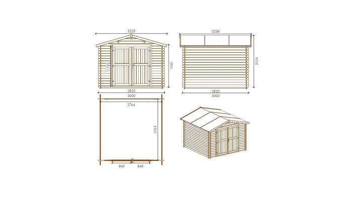 Casetta da giardino in legno - 9.00m2 - 3.00x3.00m - 28mm - colore: naturale - DOM531 - ALTANKA