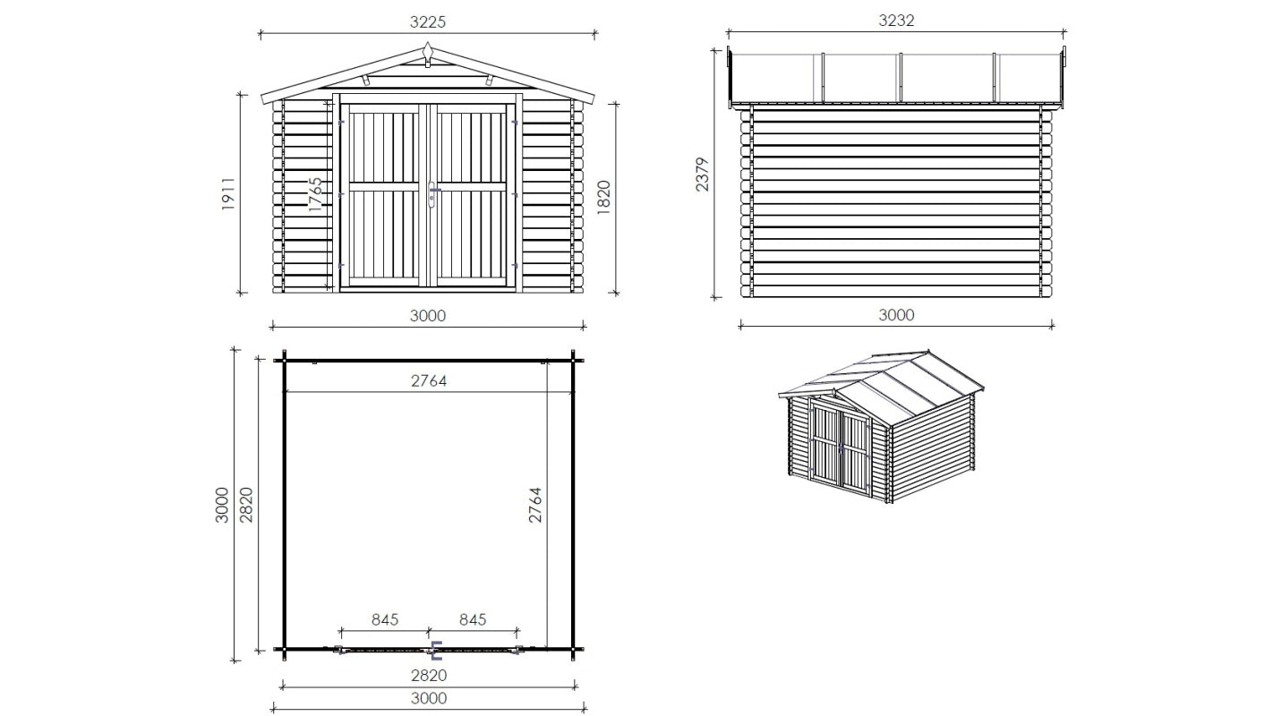 Casetta da giardino in legno - 9.00m2 - 3.00x3.00m - impregnata - 28mm - colore: verde - DOM458 - ALTANKA