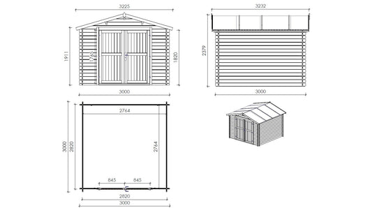 Casetta da giardino in legno - 9.00m2 - 3.00x3.00m - impregnata - 28mm - colore: verde - DOM458 - ALTANKA