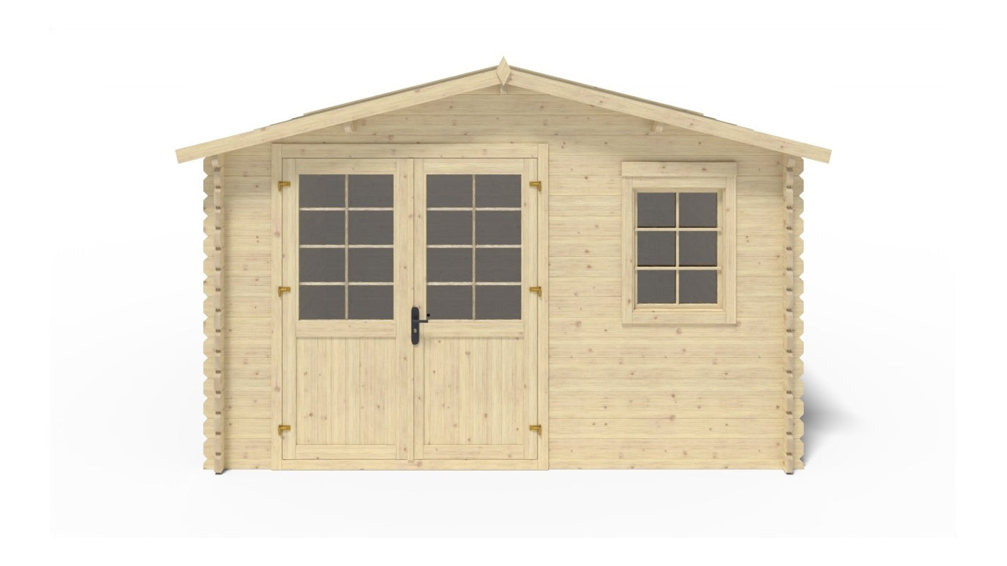 Casetta da giardino in legno con veranda e tettoia - 24.00m2 - 4.00x4.00m - 40mm - colore: naturale - DOM611+DOM617+DOM545+POD04 - ALTANKA