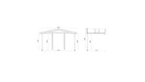 Casetta da giardino in legno con veranda e tettoia - 24.00m2 - 4.00x4.00m - 40mm - colore: naturale - DOM611+DOM617+DOM545+POD04 - ALTANKA