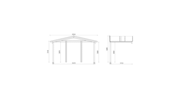 Casetta da giardino in legno con veranda e tettoia - 24.00m2 - 4.00x4.00m - 40mm - colore: naturale - DOM611+DOM617+DOM545+POD04 - ALTANKA