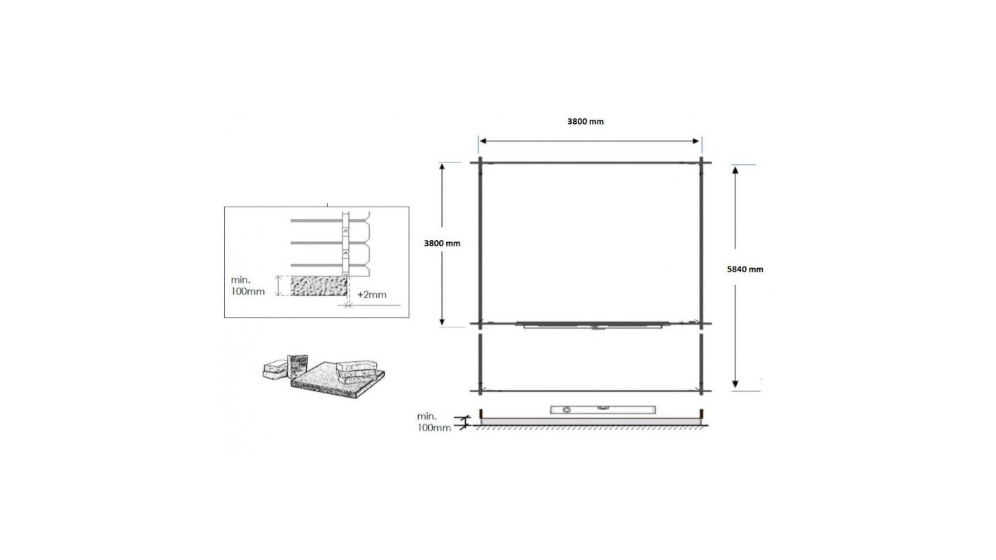 Casetta da giardino in legno con veranda e tettoia - 24.00m2 - 4.00x4.00m - 40mm - colore: naturale - DOM611+DOM617+DOM545+POD04 - ALTANKA