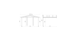 Casetta da giardino in legno con veranda e tettoia - 28.00m2 - 4.00x4.00m - 40mm - colore: naturale - DOM371+DOM618+DOM548+POD04 - ALTANKA