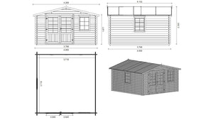 Casetta da giardino in legno con veranda e tettoia - 28.00m2 - 4.00x4.00m - 40mm - colore: naturale - DOM371+DOM618+DOM548+POD04 - ALTANKA