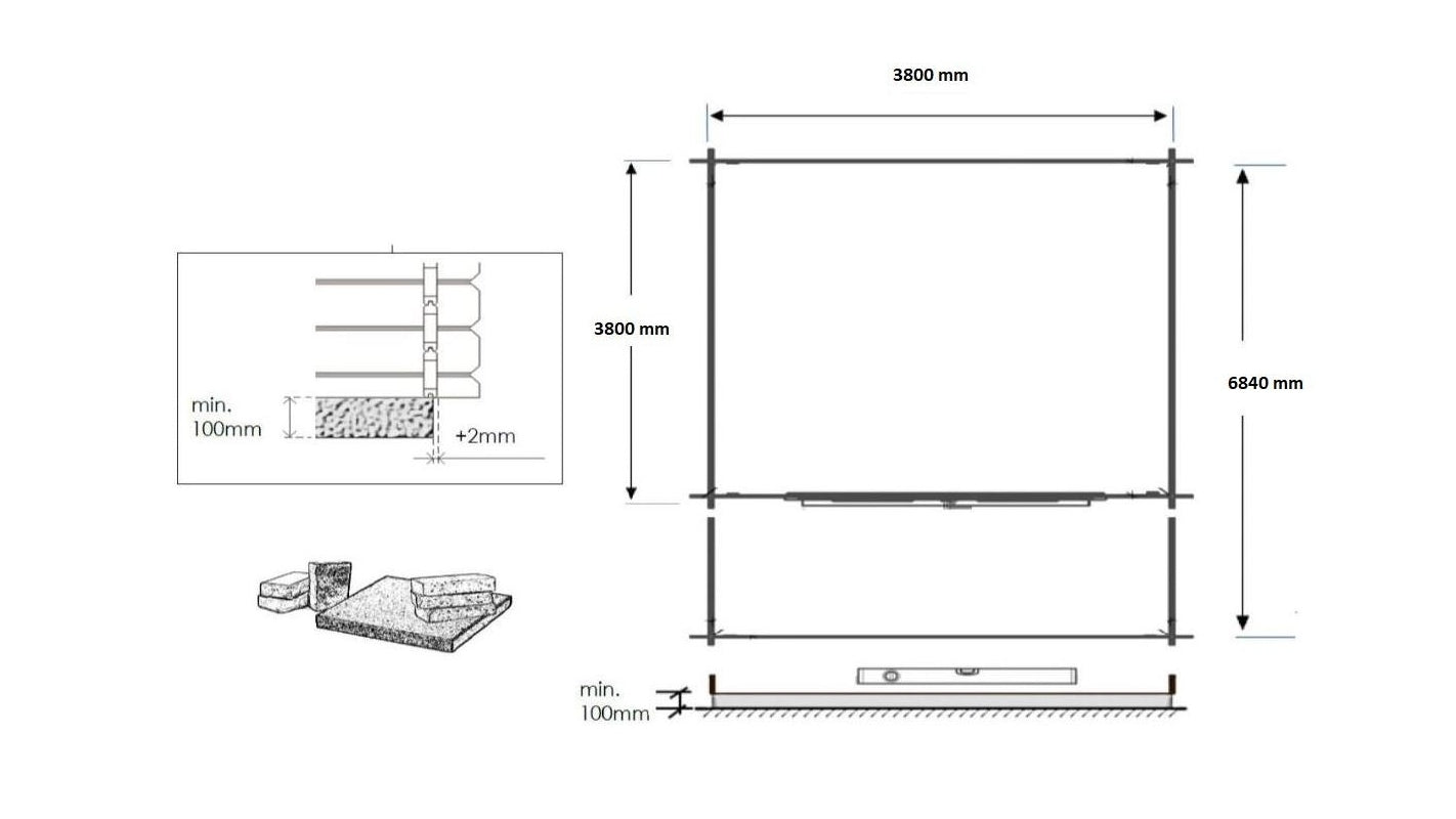 Casetta da giardino in legno con veranda e tettoia - 28.00m2 - 4.00x4.00m - 40mm - colore: naturale - DOM371+DOM618+DOM548+POD04 - ALTANKA