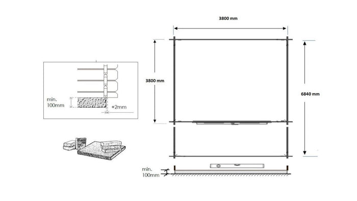 Casetta da giardino in legno con veranda e tettoia - 28.00m2 - 4.00x4.00m - 40mm - colore: naturale - DOM371+DOM618+DOM548+POD04 - ALTANKA
