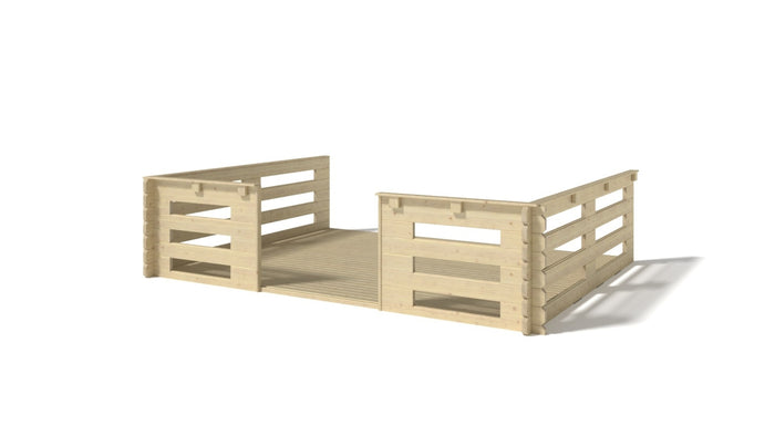 Casetta da giardino in legno con veranda e tettoia - 28.00m2 - 4.00x4.00m - 40mm - colore: naturale - DOM371+DOM618+DOM548+POD04 - ALTANKA
