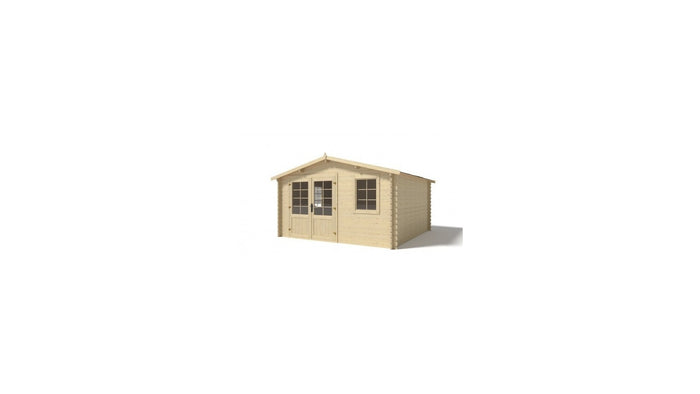 Casetta da giardino in legno con veranda e tettoia - 28.00m2 - 4.00x4.00m - 40mm - colore: naturale - DOM371+DOM618+DOM548+POD04 - ALTANKA