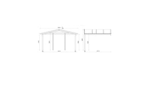 Casetta da giardino in legno con veranda e tettoia - 28.00m2 - 4.00x4.00m - 40mm - colore: naturale - DOM611+DOM618+DOM548+POD04 - ALTANKA