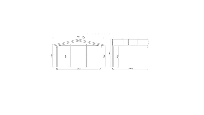Casetta da giardino in legno con veranda e tettoia - 28.00m2 - 4.00x4.00m - 40mm - colore: naturale - DOM611+DOM618+DOM548+POD04 - ALTANKA