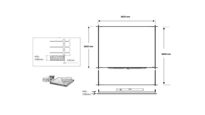 Casetta da giardino in legno con veranda e tettoia - 28.00m2 - 4.00x4.00m - 40mm - colore: naturale - DOM611+DOM618+DOM548+POD04 - ALTANKA