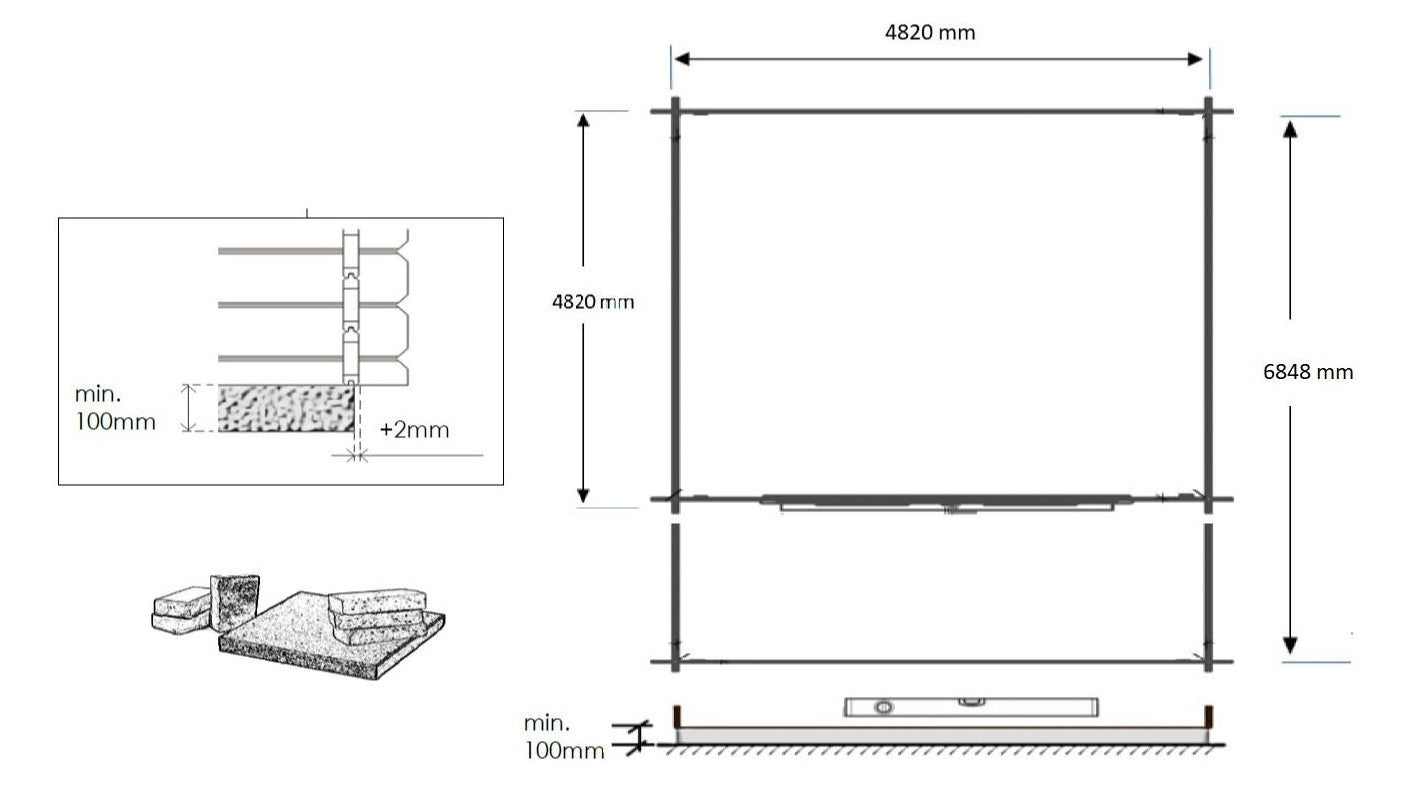Casetta da giardino in legno con veranda eÂ tettoia - 35m2 - 5x5m - 28mm - colore: naturale - DOM591+DOM600+DOM601+POD04 - ALTANKA