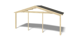 Casetta da giardino in legno con veranda e tettoia - 42.00m2 - 6.00x5.00m - 40mm - colore: naturale - DOM747+DOM553+DOM555+POD04 - ALTANKA